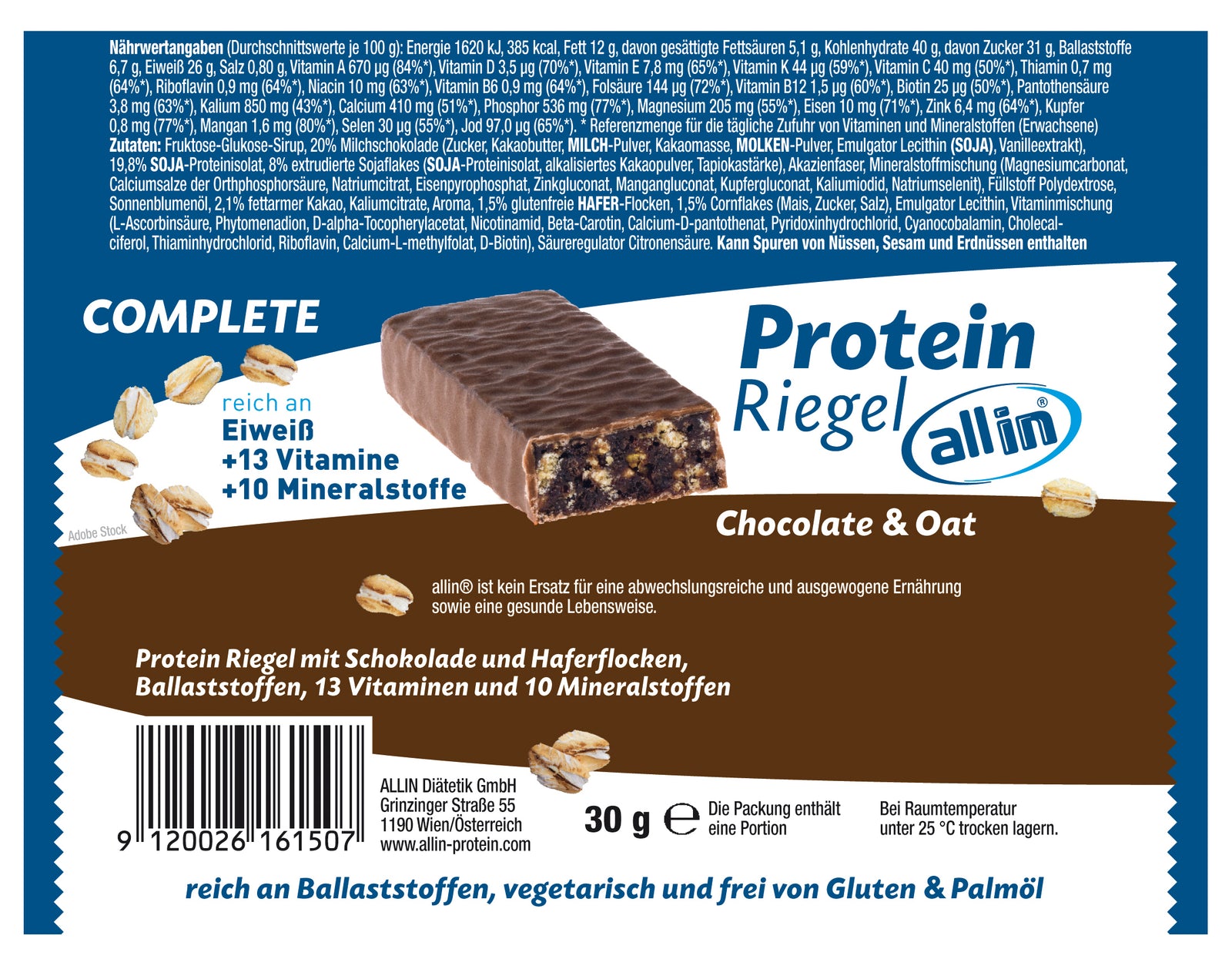 all in® COMPLETE Protein Riegel Chocolate & Oat (24 x 30g)