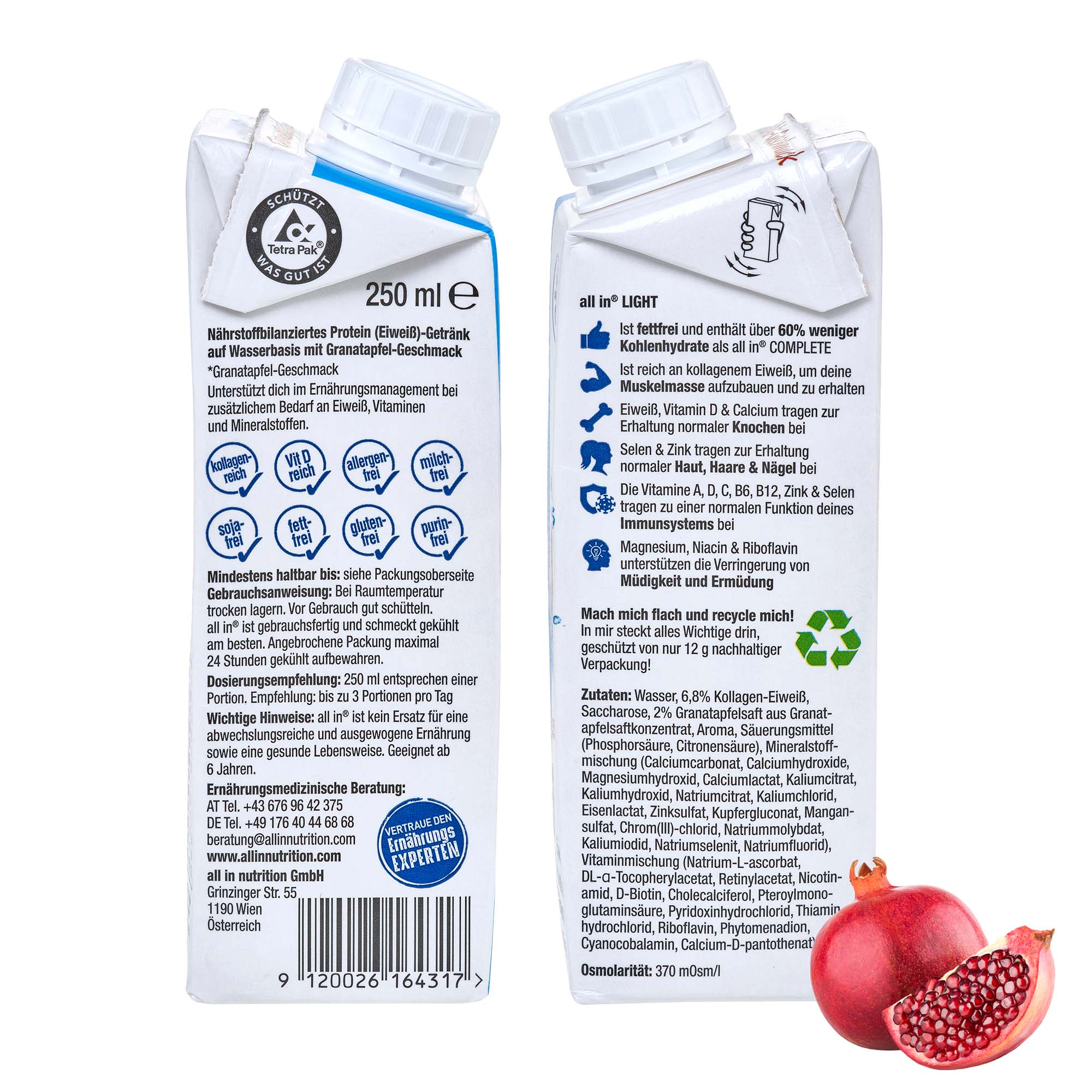 all in&reg; LIGHT Protein Water Granatapfel 14x250 ml