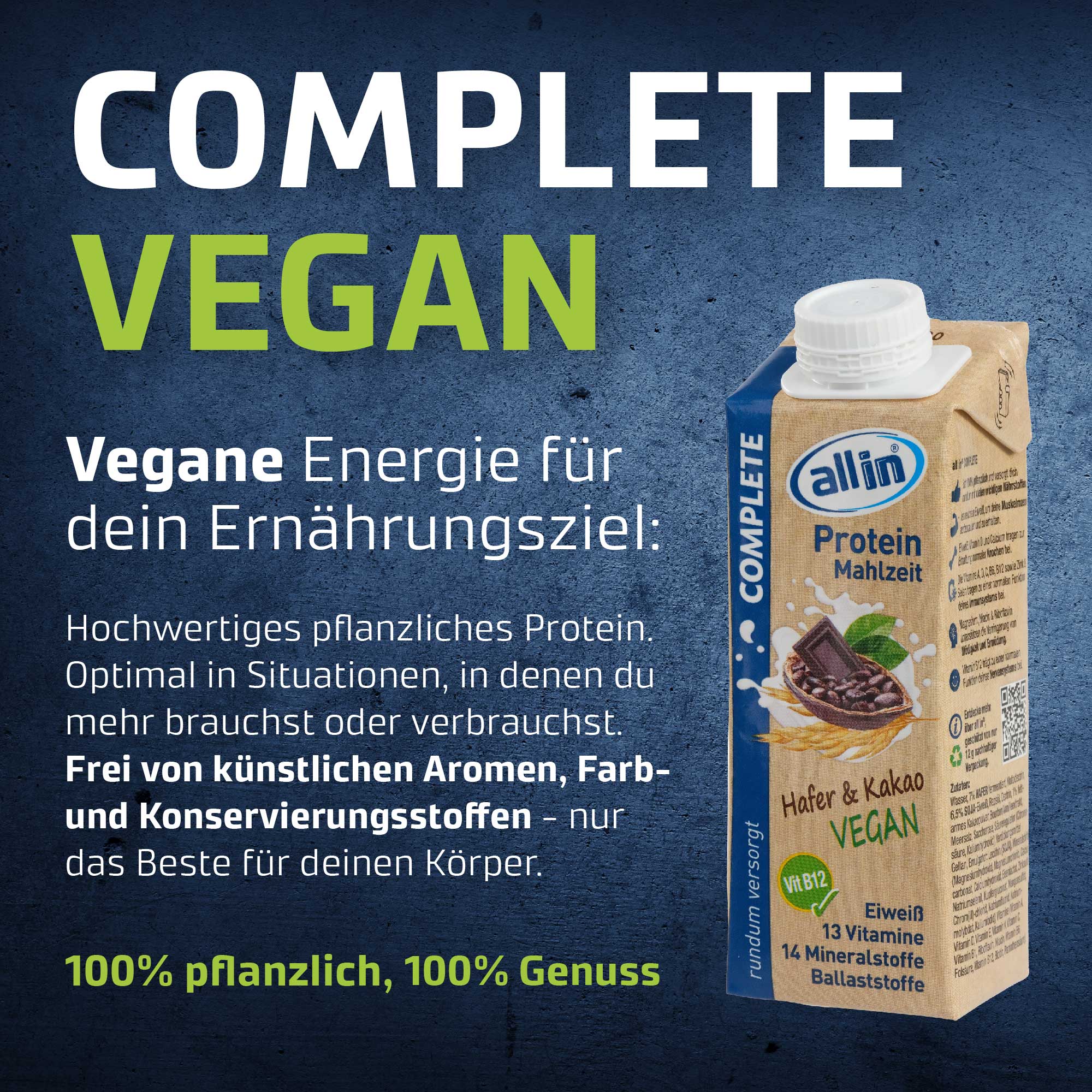 all in® COMPLETE VEGAN Protein Mahlzeit Hafer & Kakao (14 x 250ml)