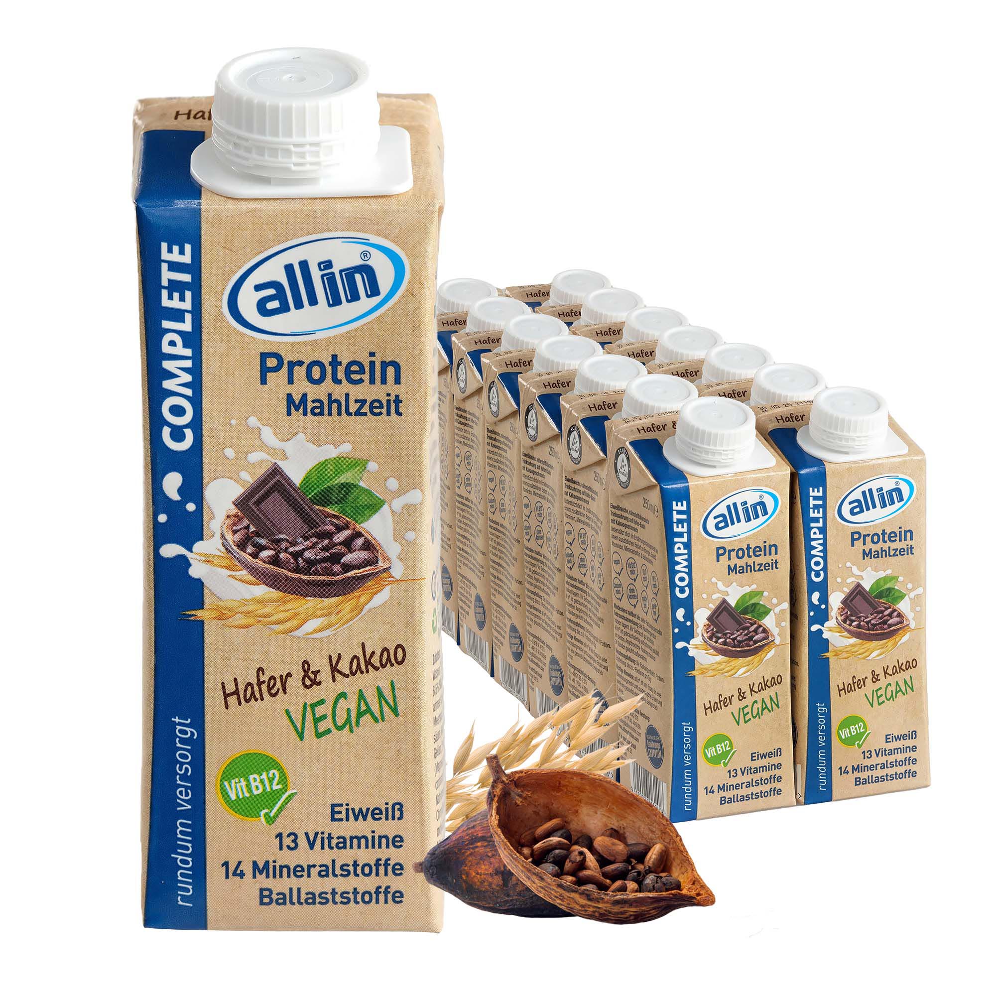 all in&reg; COMPLETE VEGAN Protein Mahlzeit Hafer & Kakao 14x250ml