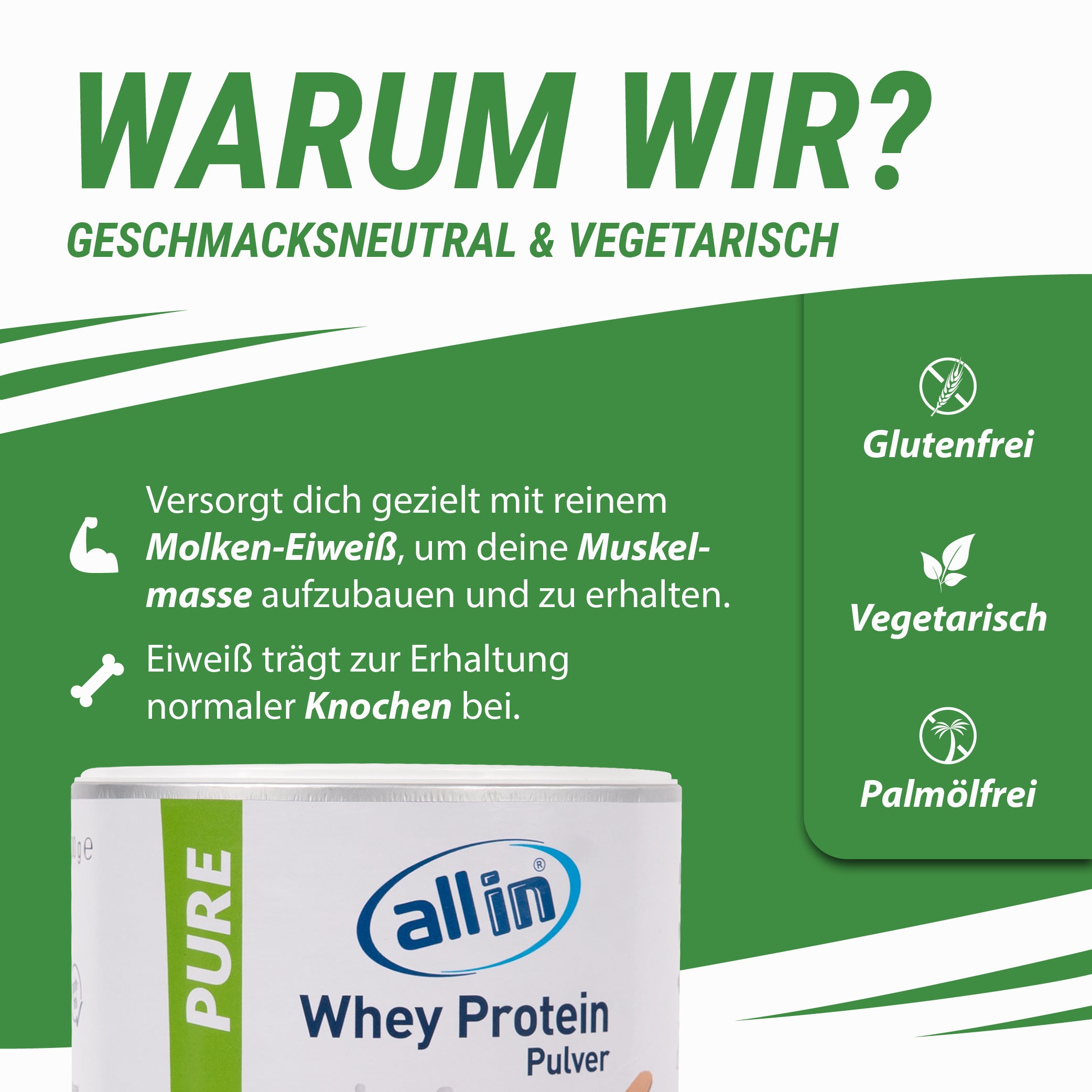 all in® PURE WHEY MOLKEN Protein Pulver (1 x 500 g)