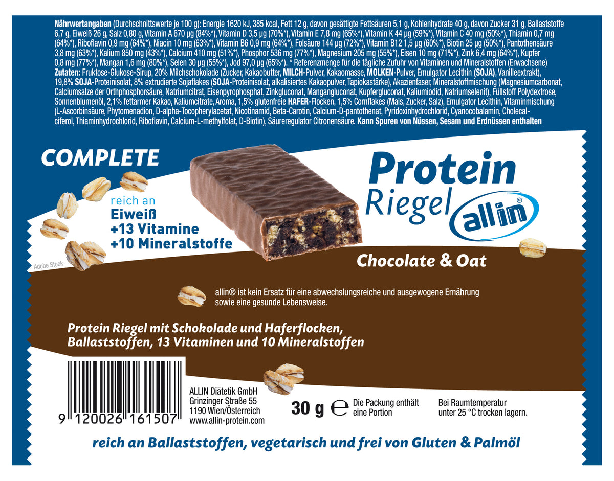 Bw Riegel Protein Riegel Chocolate & Oat (24 x 30g) | Murimed