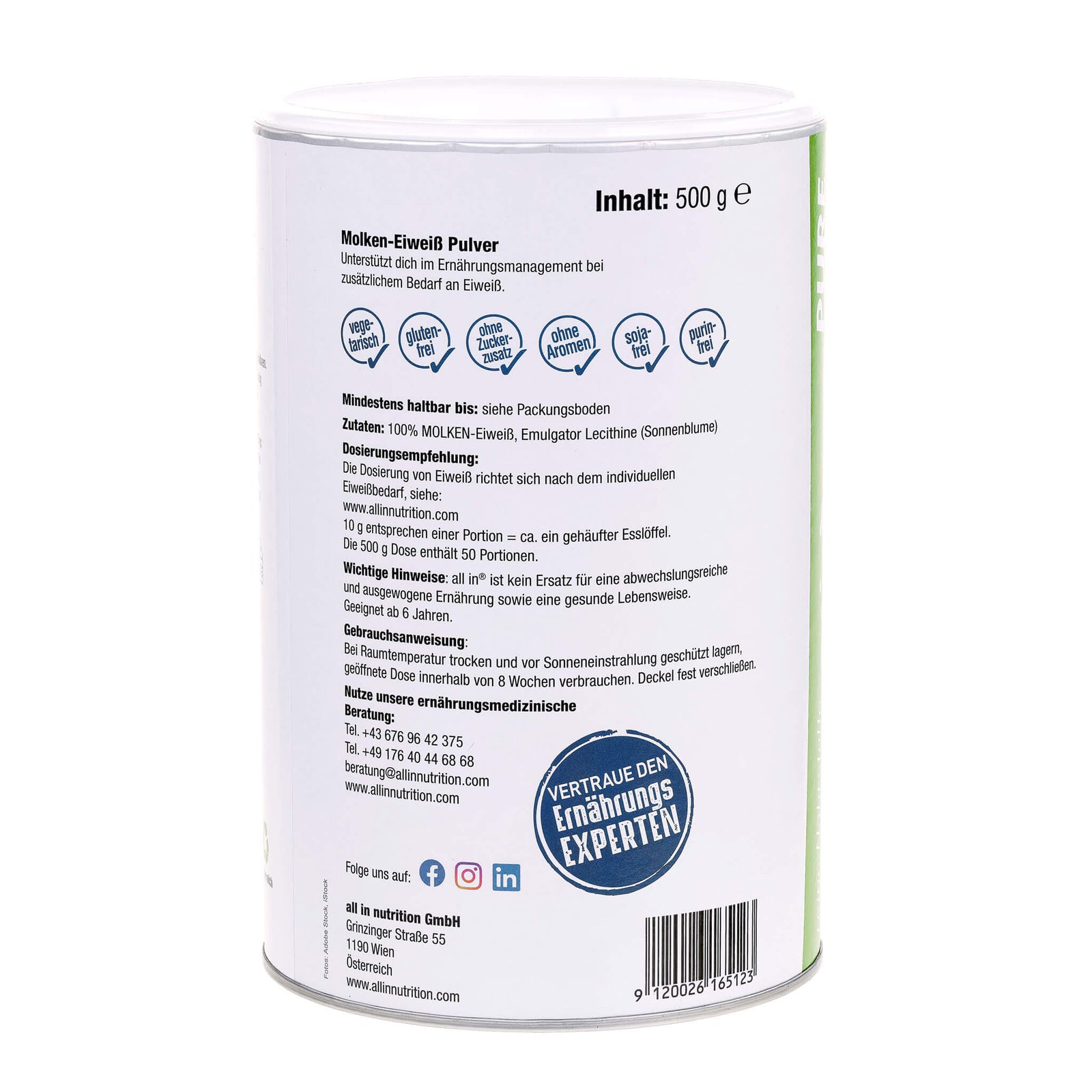 all in® PURE WHEY MOLKEN Protein Pulver (1 x 500 g)