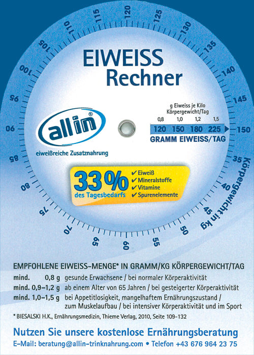 all in® Eiweiß und BMI Rechner